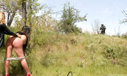 Submissive whore Klara Gold enjoys being nude and spanked outdoors