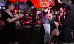 Public Disgrace beauty Melody Petite is sucking in the bar