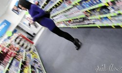 Purple dress and black tights emphasizes my girlfriend's silhouette