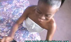 Slender ebony hottie nicely banged by white interviewer