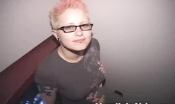 Impressive white whore is sucking hard dicks in Gloryhole