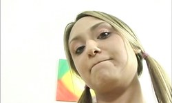 Pigtailed teen with cute big ass jumps on a big boner