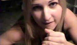 Blonde housewife is trying hard to swallow a fat cock