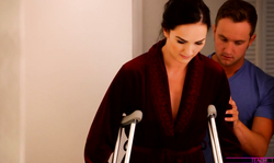 Young boyfriend being seduced by slender black-haired mom