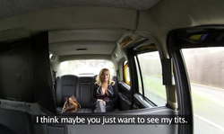 Cock-sucking busty milf revealing her naked boobies for a driver