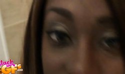 Busty ebony slut Amy Shores enjoys interracial oral sex in POV style