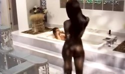 Ebony model fucks in hot tub