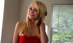 Cutest young blonde Chloe Foster opens her little shaved pussy