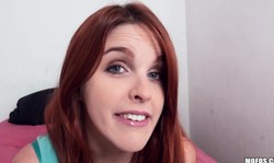 Awesome redhead babe Amarna Miller gives a passionate blowjob